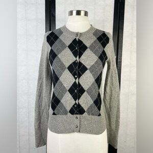 J. Crew cadhmere Gray and Black Argyle Cardigan. XS